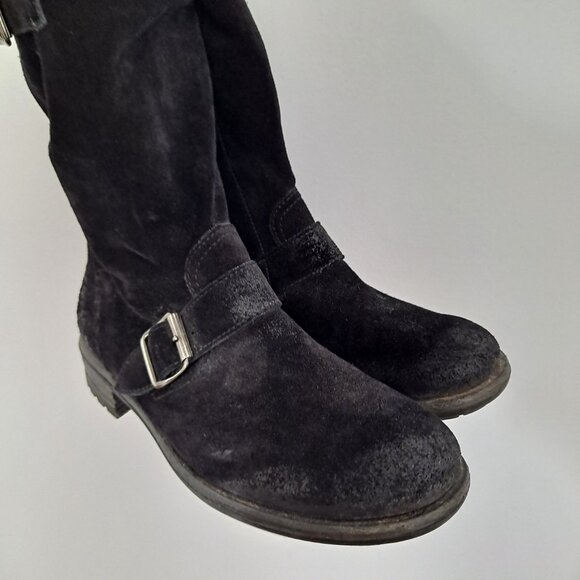 Paul Green Black Suede Distressed Moto Fall Boots Zipper Buckle - Picture 3 of 13